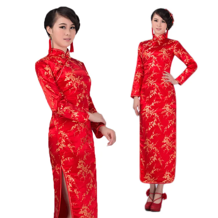 China style hotel welcome ritual long brocade cheongsam dress costume slim vintage dress Stage performance clothing
China style hotel welcome ritual long brocade cheongsam dress costume slim vintage dress Stage performance clothing