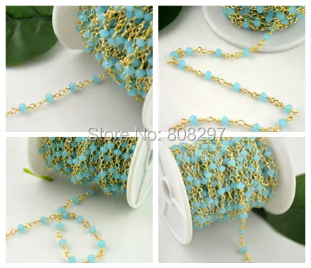 Wholesale! 4MM Wire Wrapped Beaded Chains 24k Gold Color Rosary chain Stones blue Crystal faceted beads
Wholesale! 4MM Wire Wrapped Beaded Chains 24k Gold Color Rosary chain Stones blue Crystal faceted beads