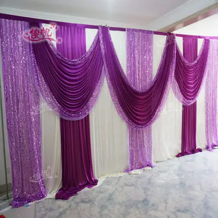New Ice Silk White Wedding Backdrop with Purple Sequins Swag Custom Color Luxury Wedding Background for Wedding Party Decor
New Ice Silk White Wedding Backdrop with Purple Sequins Swag Custom Color Luxury Wedding Background for Wedding Party Decor