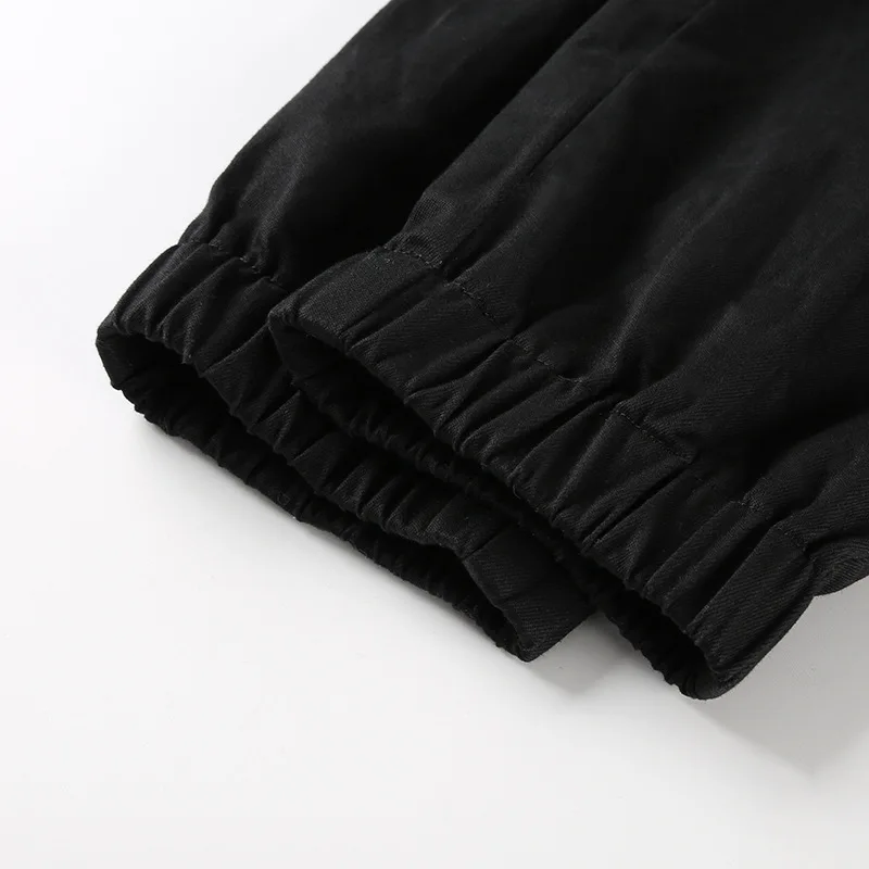 Модные брюки на подтяжках карго Свободные повседневные черные Капри спортивные