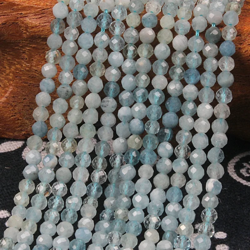 

Natural Blue Aquamarine Faceted Gemstone 2 3 4mm Round Loose Beads DIY Accessories for Necklace Bracelet Earring Jewelry Making