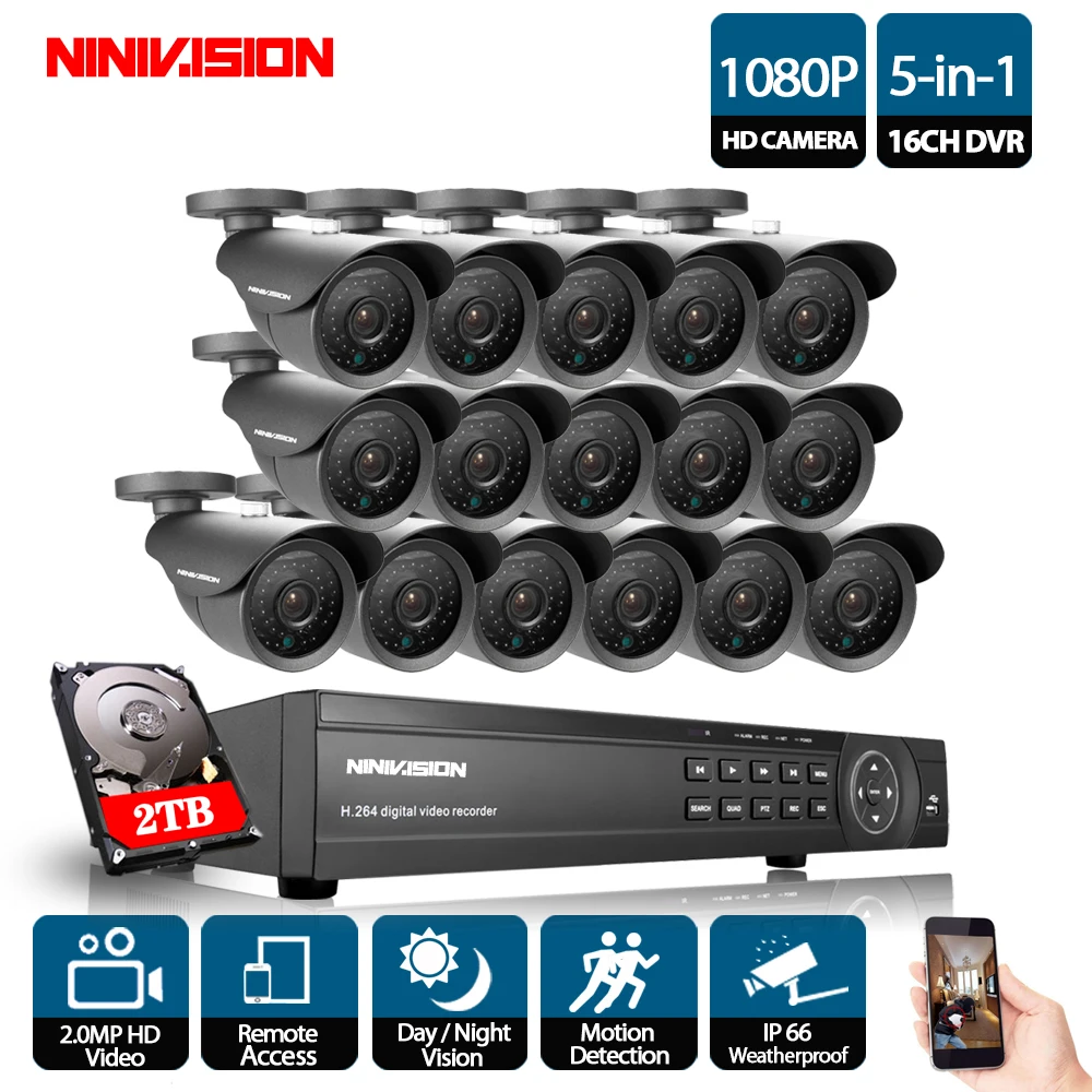 NINIVISION 16CH CCTV система 1080P DVR комплект AHD CCTV видеорегистратор 1920*1080 2.0MP камера наблюдения с 2 ТБ HDD
NINIVISION 16CH CCTV система 1080P DVR комплект AHD CCTV видеорегистратор 1920*1080 2.0MP камера наблюдения с 2 ТБ HDD