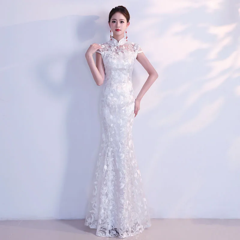 White Traditional Chinese Wedding Dress Sexy Qipao Mermaid Cheongsam Evening Gown Lace Modern Oriental Dresses Elegant Qi Pao
White Traditional Chinese Wedding Dress Sexy Qipao Mermaid Cheongsam Evening Gown Lace Modern Oriental Dresses Elegant Qi Pao