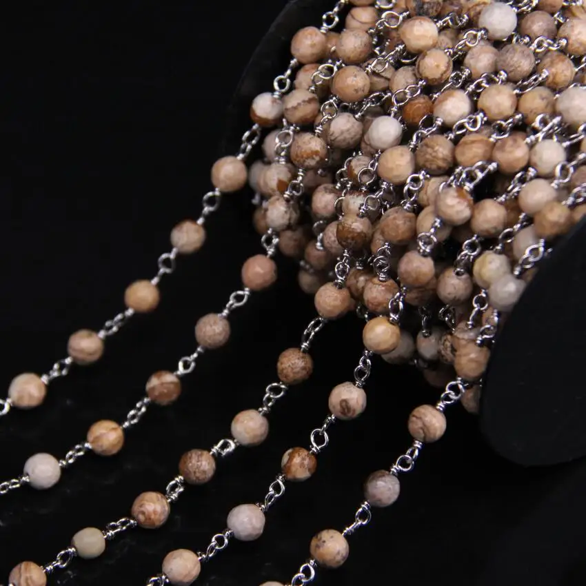 Natural Picture Jaspers Faceted Round Bead Rosary Chain,Plating Silver Wire Wrapped With 6mm Picture Stone Beaded Chain Necklace
Natural Picture Jaspers Faceted Round Bead Rosary Chain,Plating Silver Wire Wrapped With 6mm Picture Stone Beaded Chain Necklace