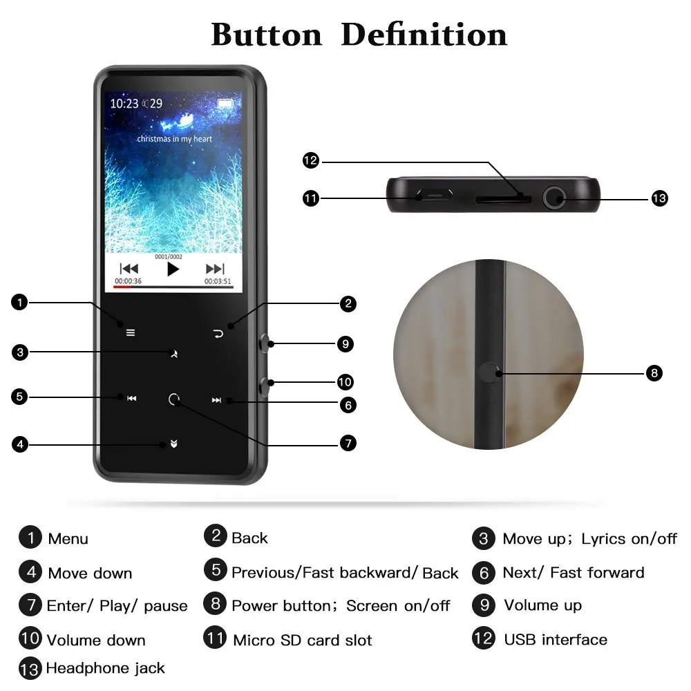 16 Гб Bluetooth 4 0 MP4 плеер 2 4-дюймовый цветной экран без потерь Музыкальный с