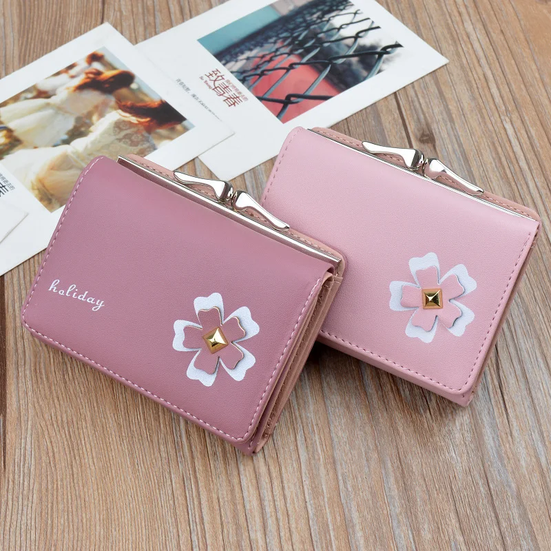 Women wallets Short Leather Small Brand Woman's wallet Purses female Coin Zipper Purse floral Credit lady Card Holder 445 | Багаж и