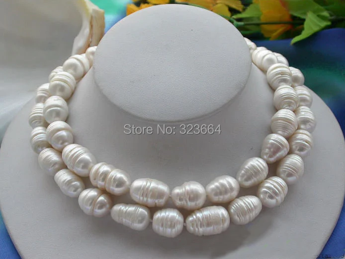 

2ROW 14MM WHITE RICE FRESHWATER CULTURED PEARL NECKLACE