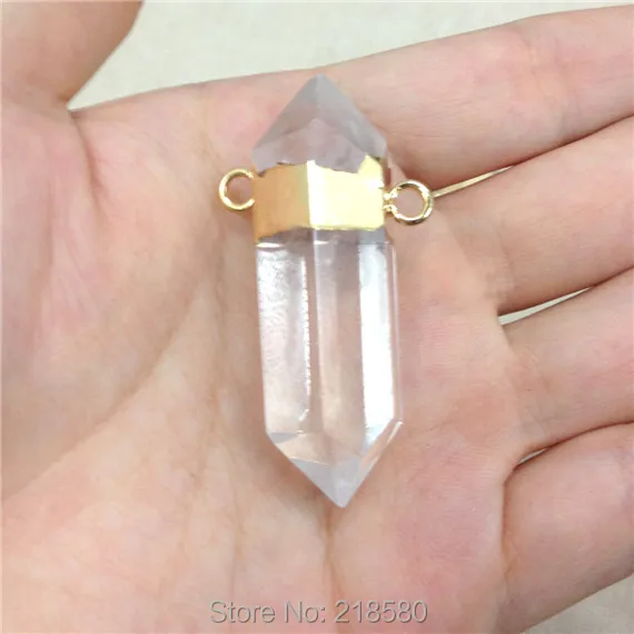 H-DP101 Healing Crystal Quartz Point Pendant with Two Loops and Gold Color Electroplated
H-DP101 Healing Crystal Quartz Point Pendant with Two Loops and Gold Color Electroplated