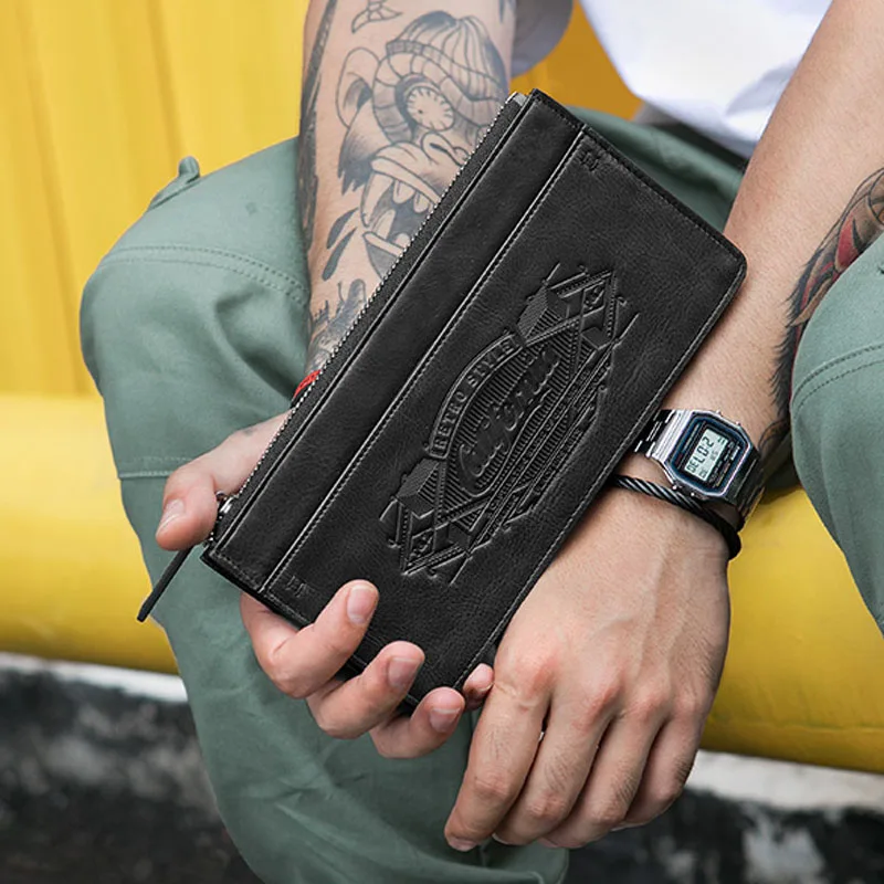 Брендовый модный мужской длинный кошелек держатель для карт кожаный тонкий