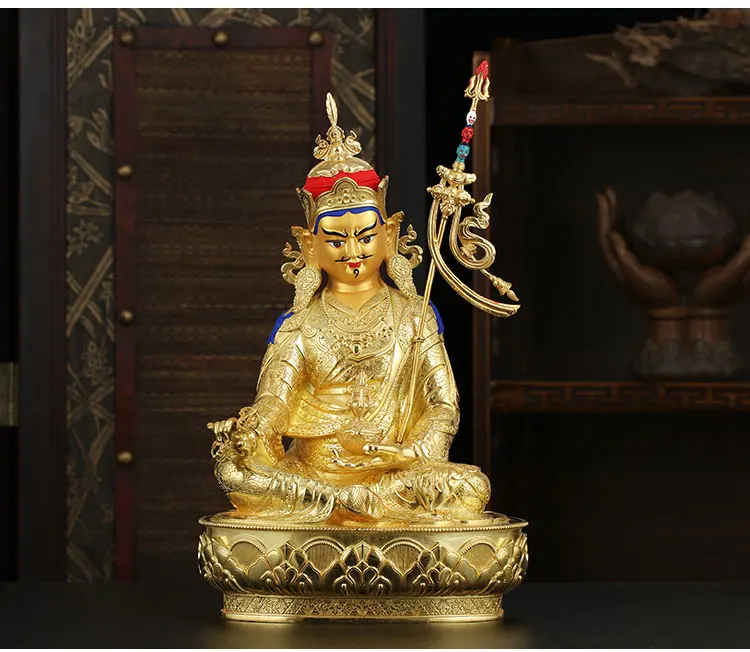 

32CM LARGE # High grade Buddha -HOME Hall efficacious Protection Gold-plated Guru Padmasambhava buddha Buddhist Tantra statue