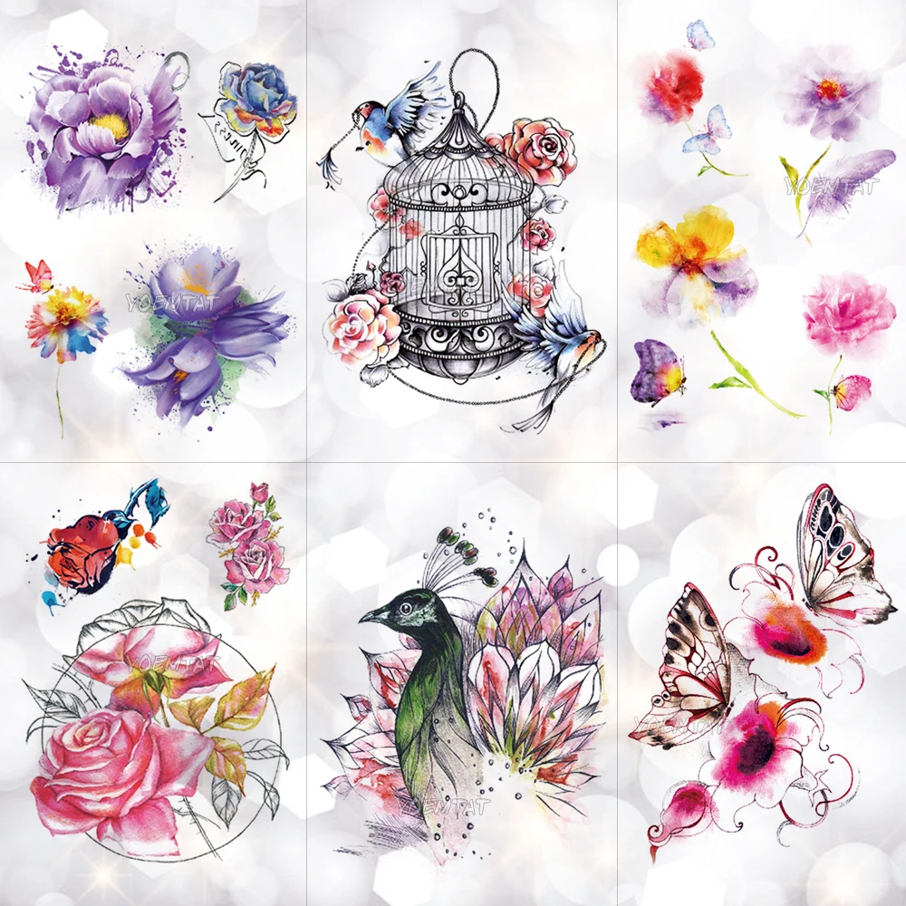 Bird Cage Peacock Flowers Waterproof Temporary Tattoo Sticker Body Art Arm Watercolor Drawing Tattoo Butterfly Rose Fake Tattoo
Bird Cage Peacock Flowers Waterproof Temporary Tattoo Sticker Body Art Arm Watercolor Drawing Tattoo Butterfly Rose Fake Tattoo