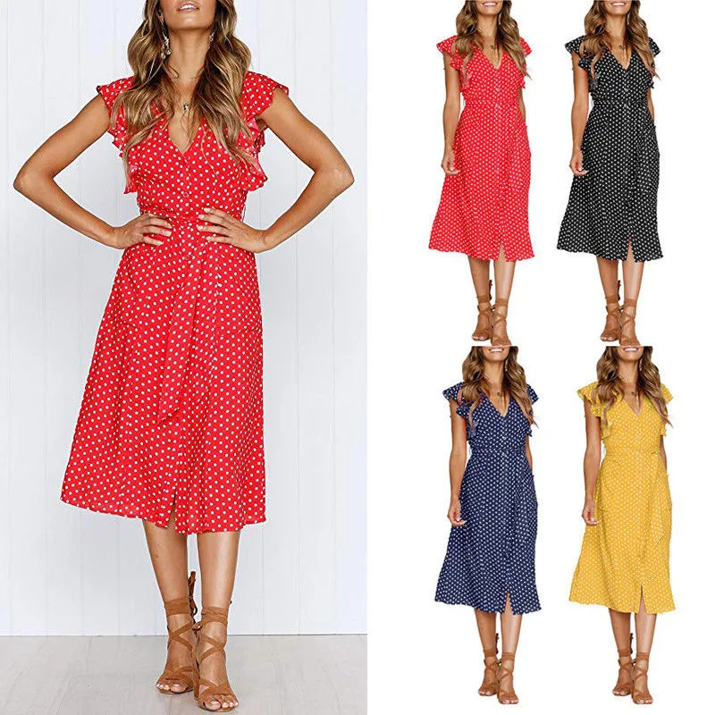 Women vintage knee-length dress fashion summer 2018 new dot print sleeveless ruffles holiday slim V Neck sexy dresses Beachwear
Women vintage knee-length dress fashion summer 2018 new dot print sleeveless ruffles holiday slim V Neck sexy dresses Beachwear