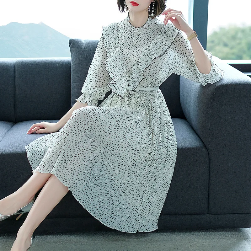 DUOUPA Ruffled 7-Sleeve Printed Polka Dot Chiffon Pleated Dress Tropical Beach Retro Dress Bohemian Casual Mid-rise Dress
DUOUPA Ruffled 7-Sleeve Printed Polka Dot Chiffon Pleated Dress Tropical Beach Retro Dress Bohemian Casual Mid-rise Dress