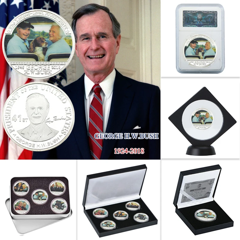 WR Джордж H.W.Bush Позолоченные искусственные монеты с держателем для монет