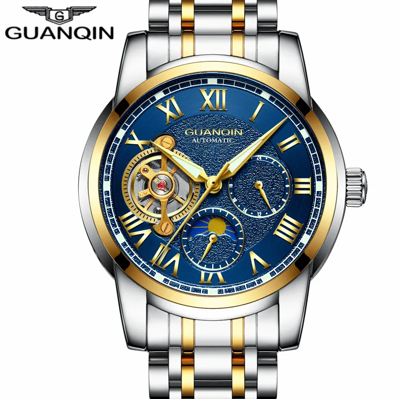 Relogio Masculino GUANQIN Роскошные Брендовые Часы с скелетом Tourbillon мужские спортивные