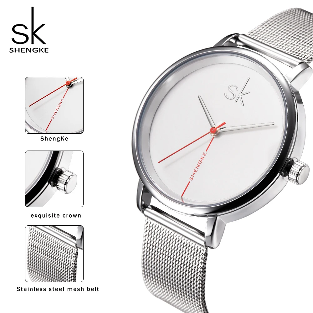Часы наручные Shengke женские с сетчатым ремешком роскошные брендовые деловые