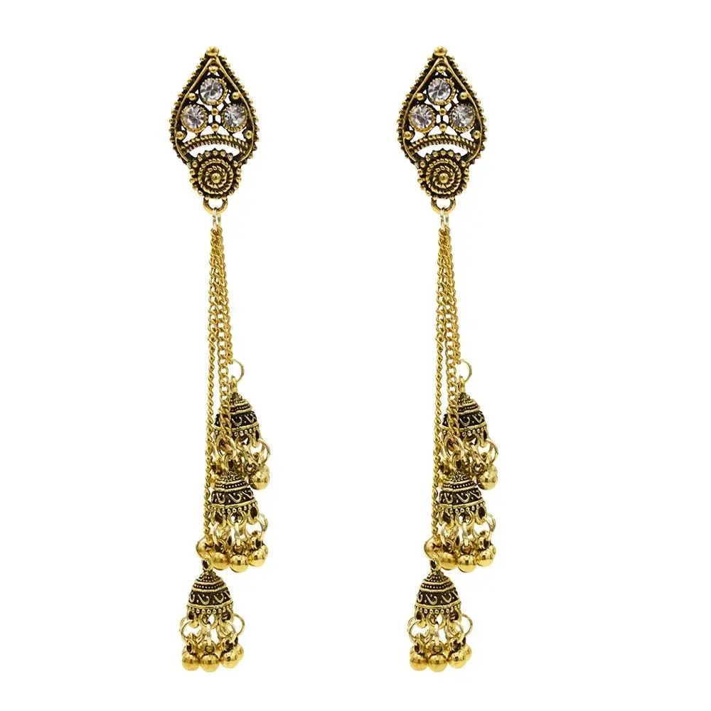 Bohemian Indian Vintage Gypsy Gold Long Bells Tassel Rhinestone Jhumka Boho Drop Earrings For Women Jewelry Gift
Bohemian Indian Vintage Gypsy Gold Long Bells Tassel Rhinestone Jhumka Boho Drop Earrings For Women Jewelry Gift