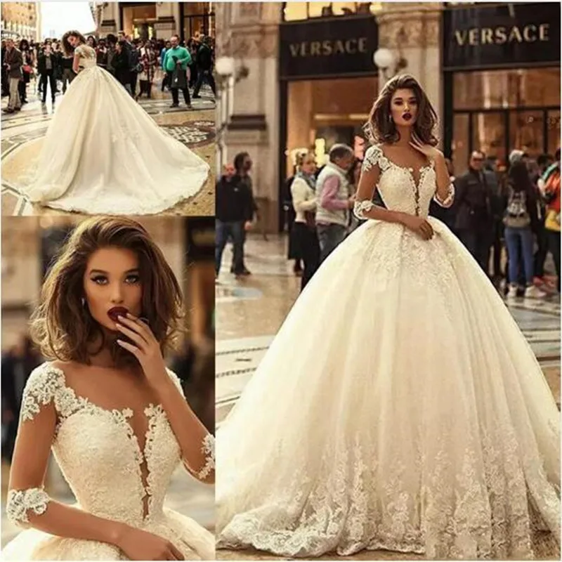 Hot Sale Dubai Flowers Ball Gown Wedding Gowns 2019 New Elegant Ivory 3/4 Sleeves Lace Appliques Wedding Gowns Bridal Dress
Hot Sale Dubai Flowers Ball Gown Wedding Gowns 2019 New Elegant Ivory 3/4 Sleeves Lace Appliques Wedding Gowns Bridal Dress