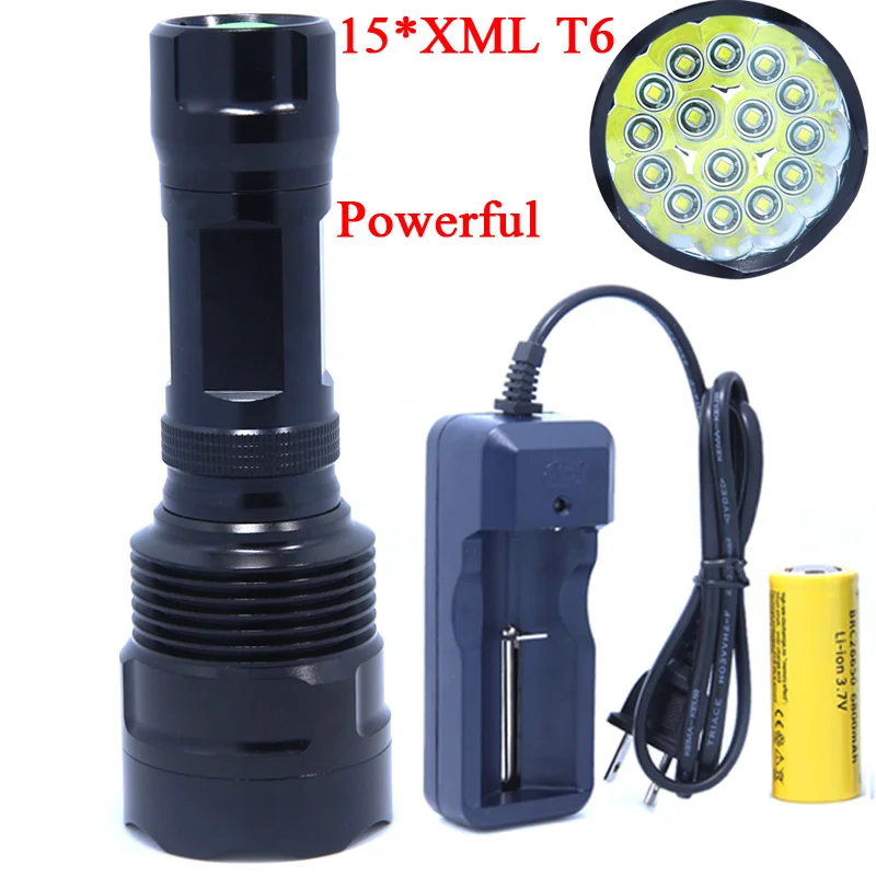 15T6 High Power 20000 Lumen 15 x XML T6 LED Flashlight Torch Waterproof Self-defense 5 Mode 26650 Battery LED Flash Light Lamp
15T6 High Power 20000 Lumen 15 x XML T6 LED Flashlight Torch Waterproof Self-defense 5 Mode 26650 Battery LED Flash Light Lamp