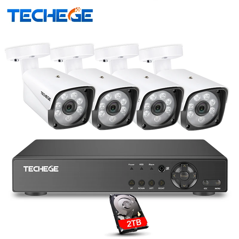 Фото Techege 4CH CCTV система 720 P AHD DVR 4 шт. 1.0MP наружная Водонепроницаемая камера