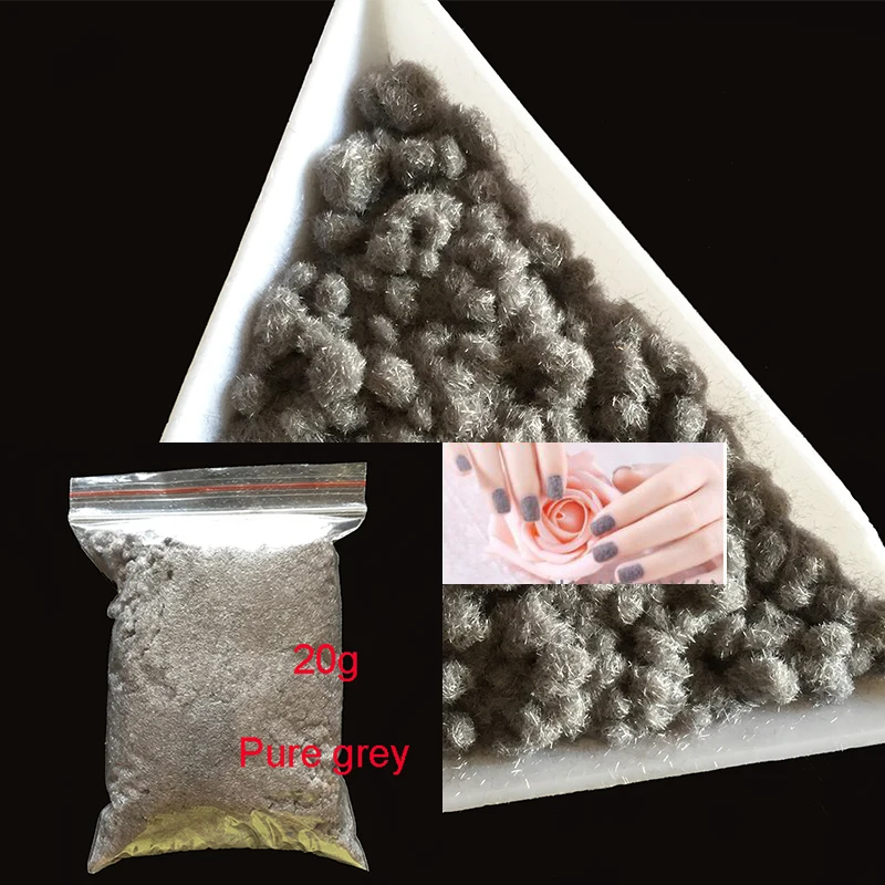 

20g/bag 3D Candy Manicure Velvet Powder Pure grey Nail Decoration Fuzzy Flocking Nylon Powder For Nail Glitter Art Tips 2421