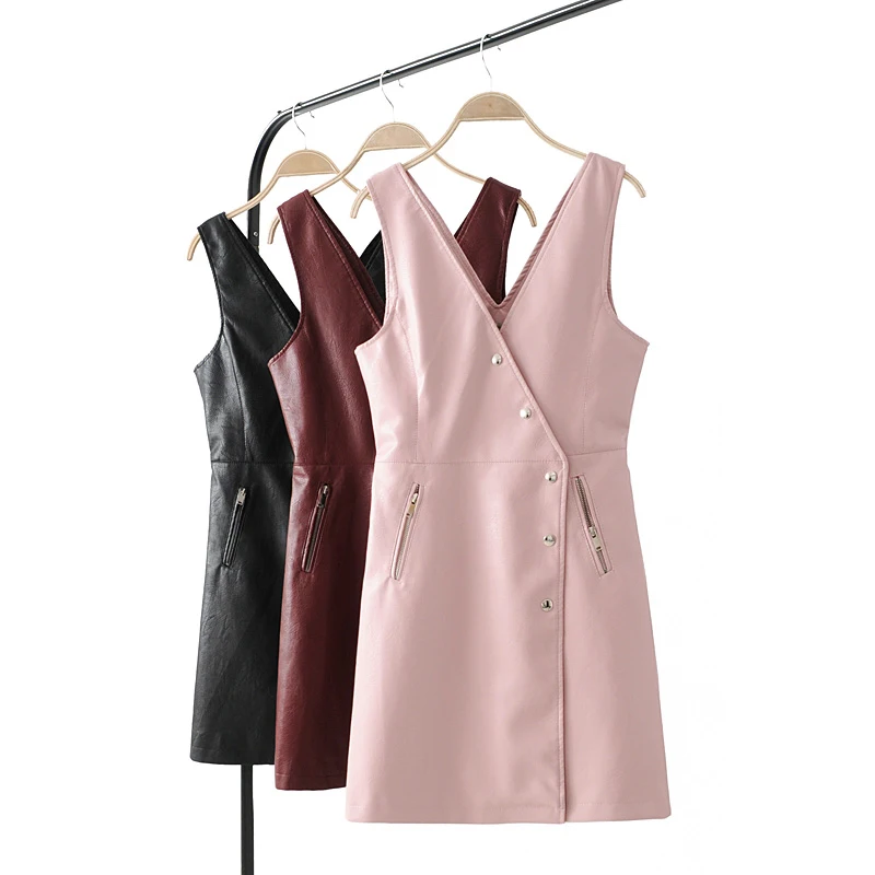 2019 Autumn sexy PU leather mini dress women fashion Rivet party dress Faux Leather solid black dresses for women streetwear
2019 Autumn sexy PU leather mini dress women fashion Rivet party dress Faux Leather solid black dresses for women streetwear