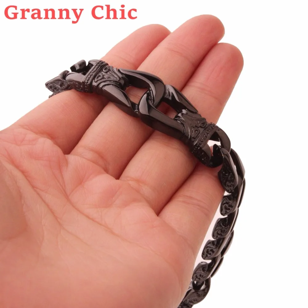 Granny Chic Fashion 22cm * 12mm Heavy Stainless Steel Black Color Curb Cuban Bracelet Men's Vintage Totem Bracelets Cool Jewelry
Granny Chic Fashion 22cm * 12mm Heavy Stainless Steel Black Color Curb Cuban Bracelet Men's Vintage Totem Bracelets Cool Jewelry