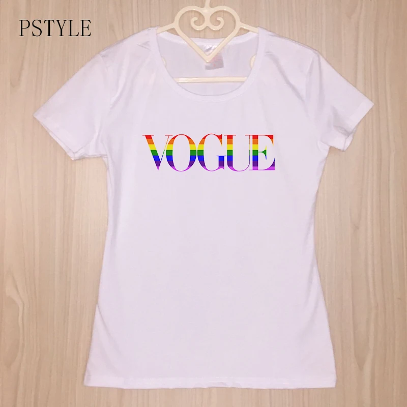 Новая женская футболка с радужными буквами надписью LGBT Pride Vogue коротким рукавом и