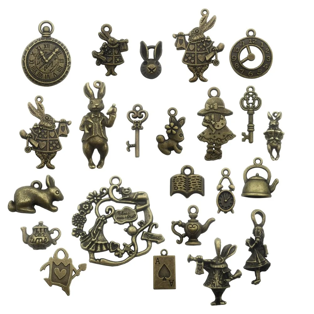Mix 20/40pcs of Alice Rabbit Charms Bronze Silver Alice in Wonderland Charm Pendants, Clock ,Key,Teapot
Mix 20/40pcs of Alice Rabbit Charms Bronze Silver Alice in Wonderland Charm Pendants, Clock ,Key,Teapot