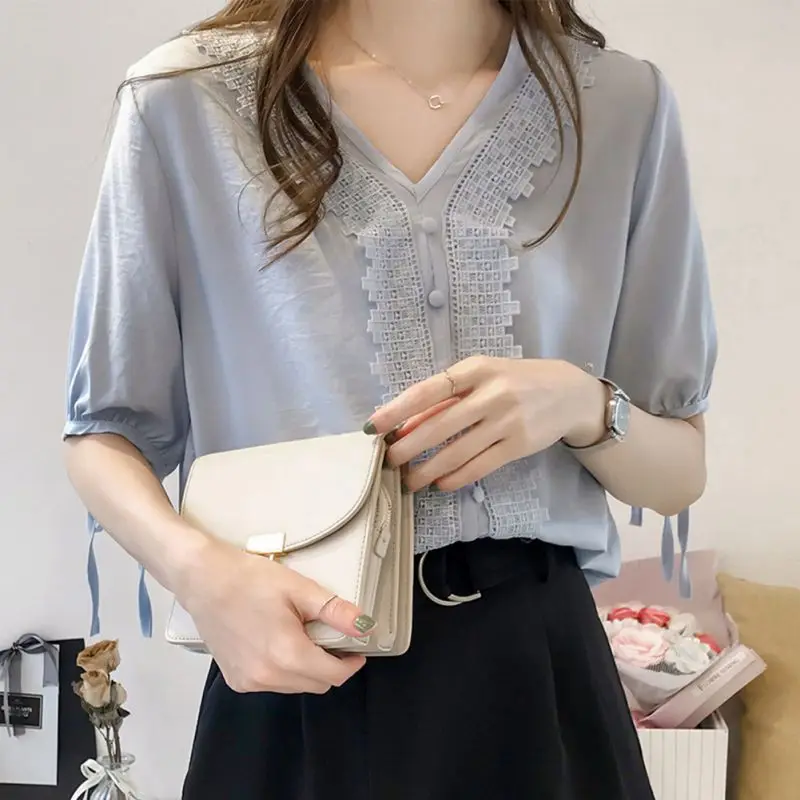 Женская Свободная блузка с цветочным кружевом в стиле ретро милая Повседневная