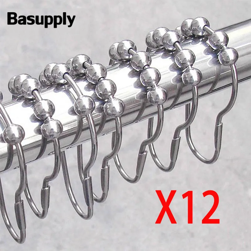 Basupply 12 шт./лот кольца для занавесок душа крюк с полированным атласным никелем 5