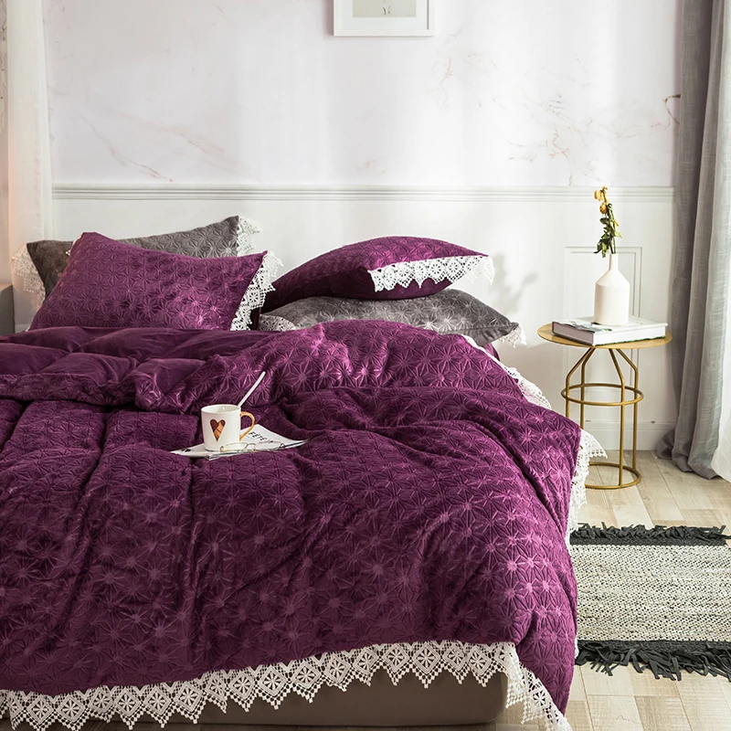 Purple Blue Pink Gray Winter Thick Flannel Bedding set Fleece Fabric Lace Duvet cover Bed Sheet/Linen Pillowcase Queen King 4pcs
Purple Blue Pink Gray Winter Thick Flannel Bedding set Fleece Fabric Lace Duvet cover Bed Sheet/Linen Pillowcase Queen King 4pcs