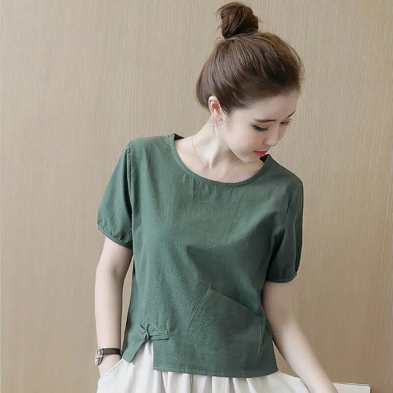 Повседневные женские футболки, Новинка лета 2022, повседневные однотонные топы с круглым вырезом и коротким рукавом, хлопковые льняные винтажные футболки
Повседневные женские футболки, Новинка лета 2022, повседневные однотонные топы с круглым вырезом и коротким рукавом, хлопковые льняные винтажные футболки