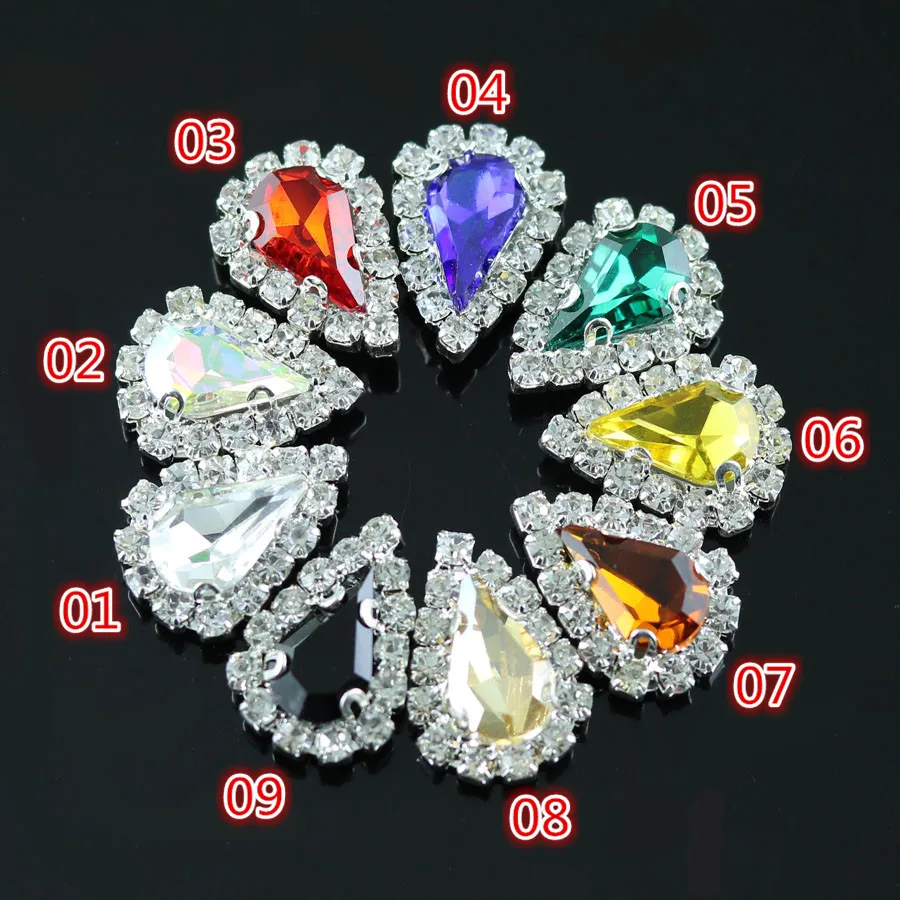 13.5mm*19mm,30pcs/bag,9 color,water drop shape,glass crystal rhinestone,Handmade sew on rhinestone claw stone Silver bottom
13.5mm*19mm,30pcs/bag,9 color,water drop shape,glass crystal rhinestone,Handmade sew on rhinestone claw stone Silver bottom