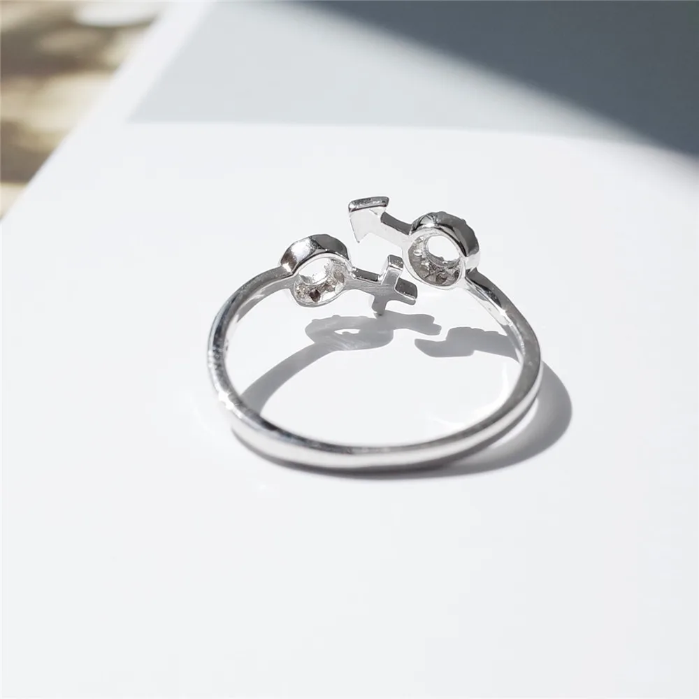 Женское винтажное регулируемое кольцо Gender symbol cz Открытое из 100% стерлингового