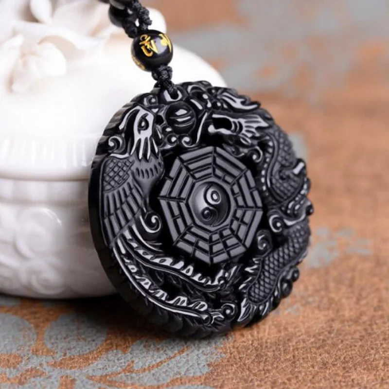 Natural Black Obsidian Hand Carving Chinese Dragon BaGua with Lucky Amulet Pendant Free Necklace Jewelry Fine
Natural Black Obsidian Hand Carving Chinese Dragon BaGua with Lucky Amulet Pendant Free Necklace Jewelry Fine