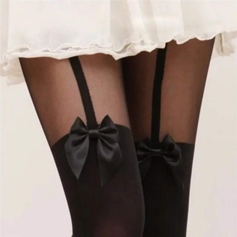 Women Thin Tights Bow Pantyhose Tattoo Mock Bow Suspender Sheer Stocking Female Sexy Black Stockings
Women Thin Tights Bow Pantyhose Tattoo Mock Bow Suspender Sheer Stocking Female Sexy Black Stockings
