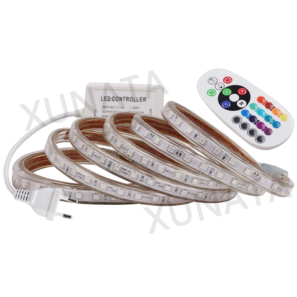 5050 RGB LED Light Strip 220V Dimmable Waterproof 60 LEDs/m Flexible Tape LED Strip Lamp With 24 Key Remote For Home Decoration
5050 RGB LED Light Strip 220V Dimmable Waterproof 60 LEDs/m Flexible Tape LED Strip Lamp With 24 Key Remote For Home Decoration