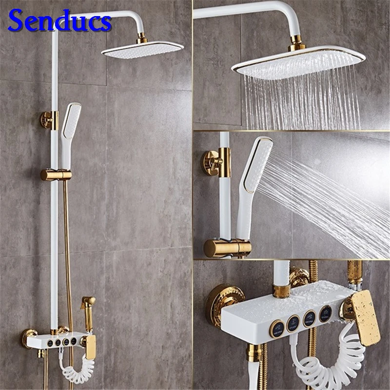 Bathroom Luxury black white Golden shower set with antique gold shower set of brass bathroom Shower faucet Bathtub Faucet
Bathroom Luxury black white Golden shower set with antique gold shower set of brass bathroom Shower faucet Bathtub Faucet