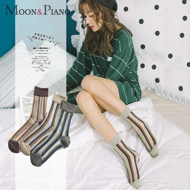 Vertical Socks Lady Striped Transparent Glass Summer Ultra-Thin Stretch Cool Comfortable Daily Leisure nylon College Style
Vertical Socks Lady Striped Transparent Glass Summer Ultra-Thin Stretch Cool Comfortable Daily Leisure nylon College Style