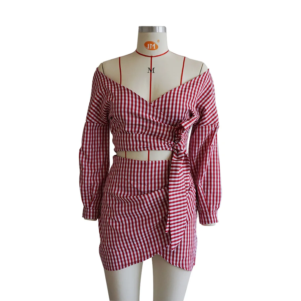 New Women Plaids Checks Sexy Wraps Off The Shoulder V Neck Crop Tops Skirts Two Pieces Dress
New Women Plaids Checks Sexy Wraps Off The Shoulder V Neck Crop Tops Skirts Two Pieces Dress