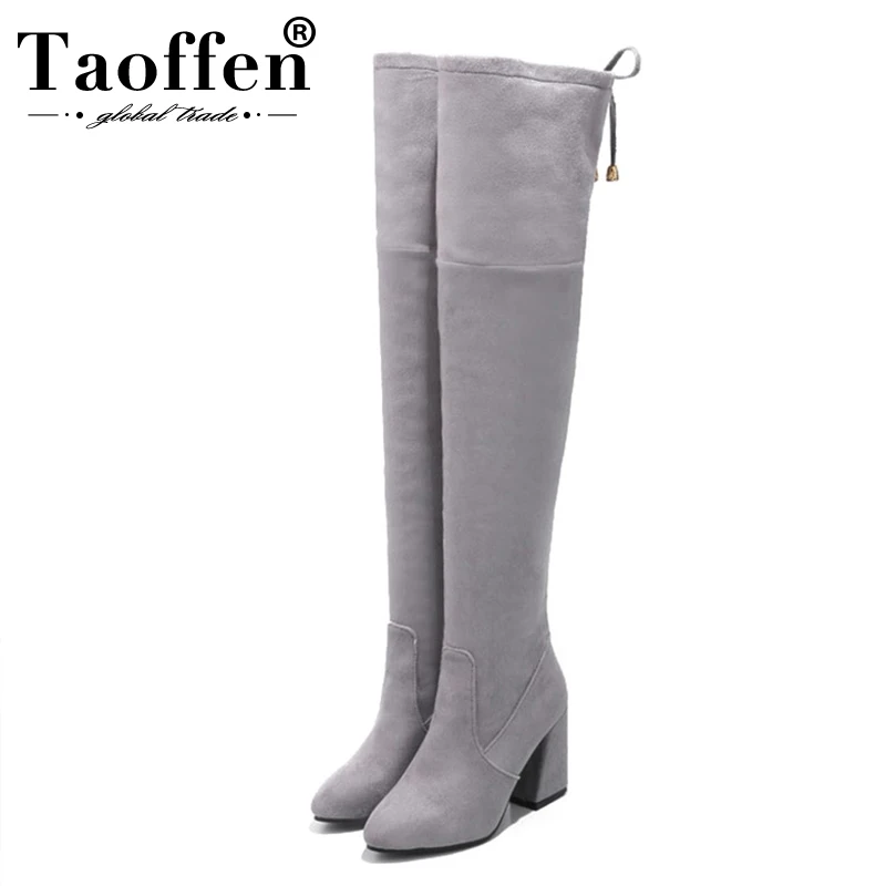 Женские теплые мягкие ботфорты Taoffen Зимние размеров 34-43 с перекрестными