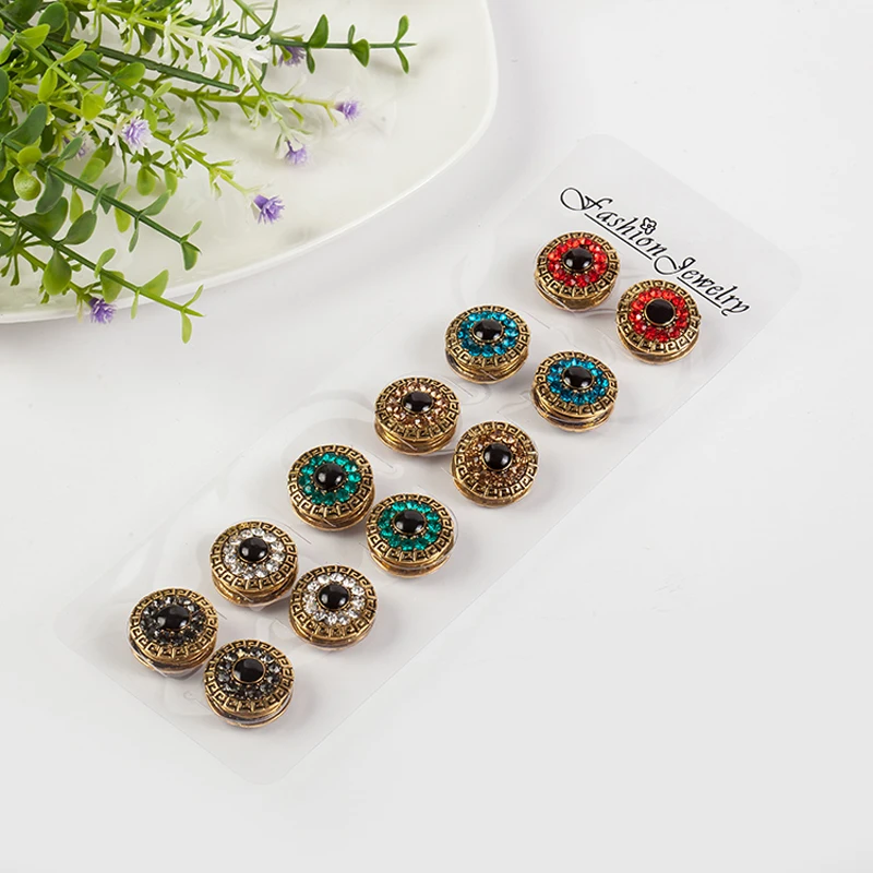 12pcs/lot mix color classic round magnet brooch hijab accessories muslim pin scarf buckle | Украшения и аксессуары