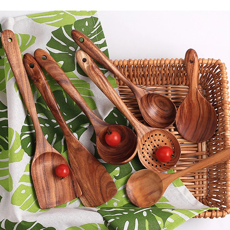 7pcs/set Teak Natural Wood Tableware Spoon Ladle Turner Rice Colander Soup Skimmer Cooking Spoon Scoop Kitchen Reusable Tool Kit
7pcs/set Teak Natural Wood Tableware Spoon Ladle Turner Rice Colander Soup Skimmer Cooking Spoon Scoop Kitchen Reusable Tool Kit