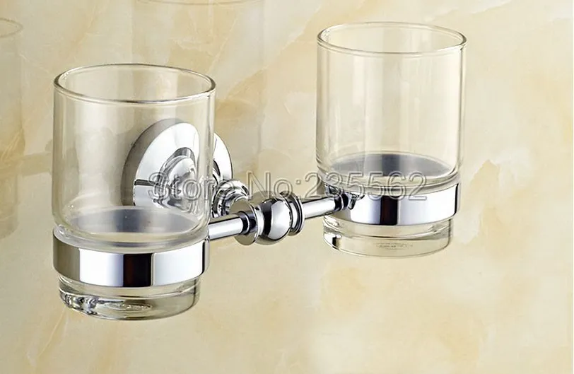 Polished Chrome Brass Base Bathroom Wall Mounted Toothbrush Holders with Double Glass Cup Set lba807
Polished Chrome Brass Base Bathroom Wall Mounted Toothbrush Holders with Double Glass Cup Set lba807