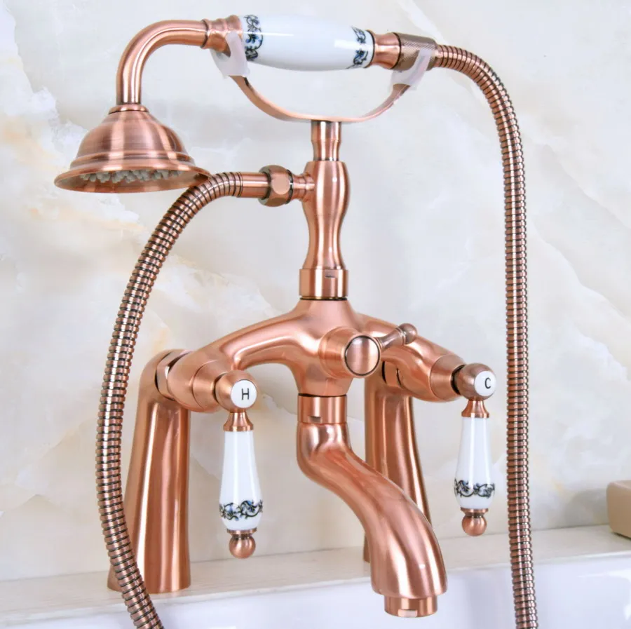 Antique Red Copper Brass Dual Ceramic Handles Deck Mounted ClawFoot Bath Tub Faucet Mixer Tap With Hand Shower Spray mna168
Antique Red Copper Brass Dual Ceramic Handles Deck Mounted ClawFoot Bath Tub Faucet Mixer Tap With Hand Shower Spray mna168