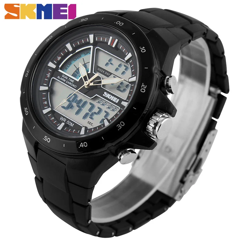 

SKMEI Fashion Men Quartz Watch Dual Display Multiple Time Zone Calendar Sport Waterproof Male Wristwatch Relogio Masculino 1016