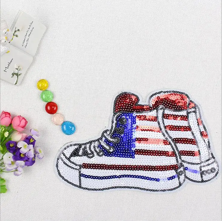 New shoes With Sequined Patches Fashion Applique lron on Patch for Clothes Bags DIY Decal Apparel Accessory 2pcs
New shoes With Sequined Patches Fashion Applique lron on Patch for Clothes Bags DIY Decal Apparel Accessory 2pcs