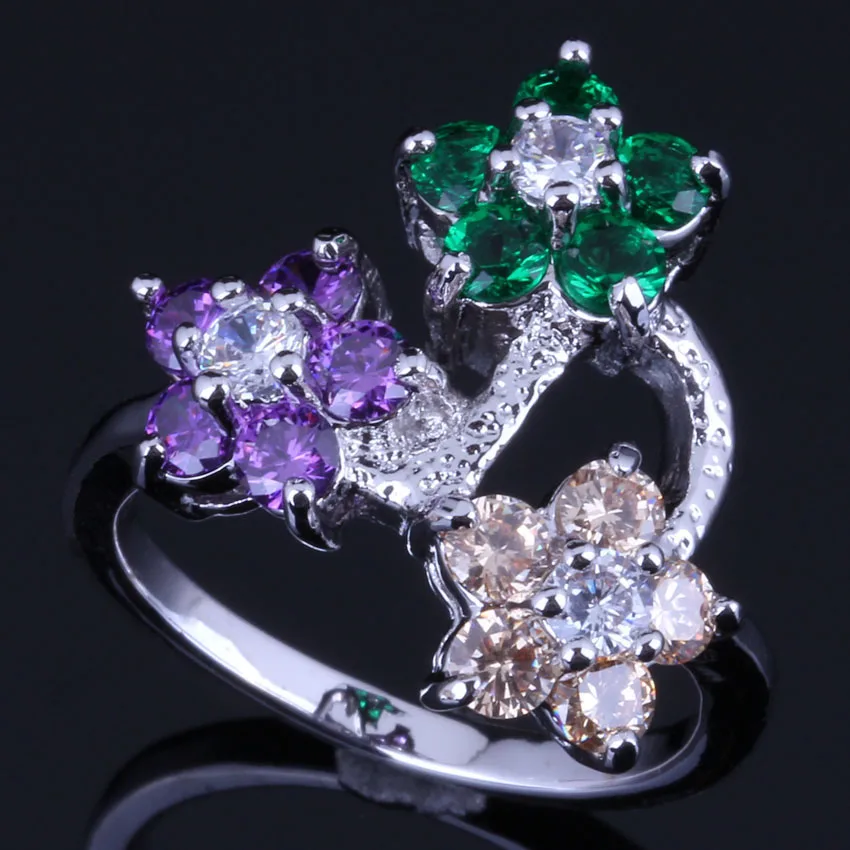 Pleasant Flower Purple Green Brown Cubic Zirconia White CZ Silver Plated Ring V0596
Pleasant Flower Purple Green Brown Cubic Zirconia White CZ Silver Plated Ring V0596