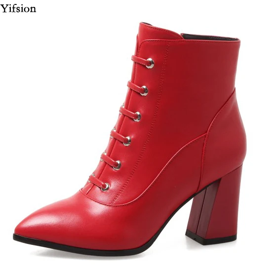 Olomm Women Winter Leather Ankle Boots Cross-Tied Square High Heels Shoes Pointed Toe Sexy Black Red Shoes Women US Size 4-10
Olomm Women Winter Leather Ankle Boots Cross-Tied Square High Heels Shoes Pointed Toe Sexy Black Red Shoes Women US Size 4-10
